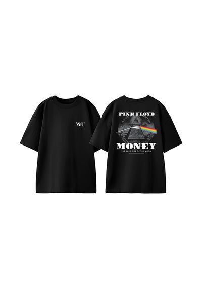 Thewert Pink Floyd Money Tasarım Sırt Baskılı Pamuk Siyah Oversize T-shirt