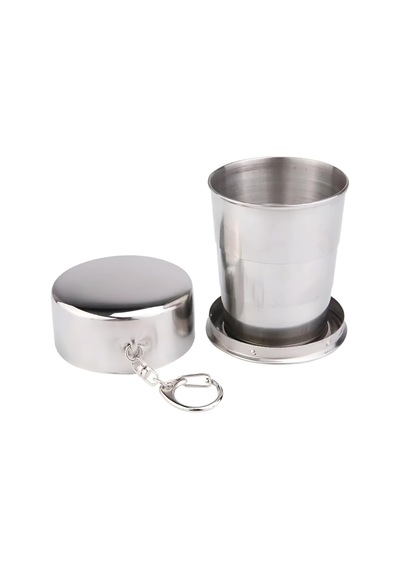 Katlanır Paslanmaz Çelik 150 Ml Mini Bardak Taşınabilir Kapaklı Kamp Seyahat Outdoor Anahtarlık Açık Beyaz