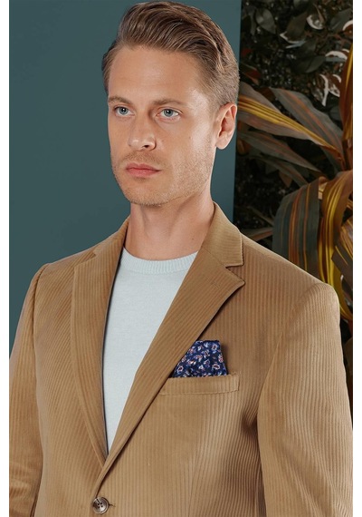 Efor Camel Kadife Slim Fit Çift Yırtmaçlı Mono Yaka Casual Ceket CAMEL Efor Camel Kadife Slim Fit Çift Yırtmaçlı Mono Yaka Casual Ceket CAMEL