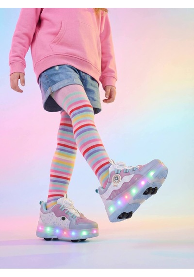 Undergrand Işıklı Patenli 4 Tekerlekli Spor & Paten Dönüşümlü Çocuk Ayakkabısı Bebe Mavi-lila