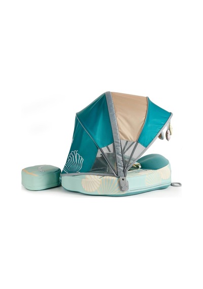 Mambobaby Yüzme Simidi - Green Seashell, Emniyetli, Gölgelikli Ve Ayak Destekli
