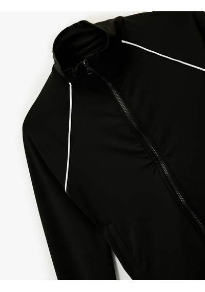 Koton Dik Yaka Uzun Kollu Biyeli Fermuarlı Spor Sweatshirt Siyah 6wak10053nk Siyah