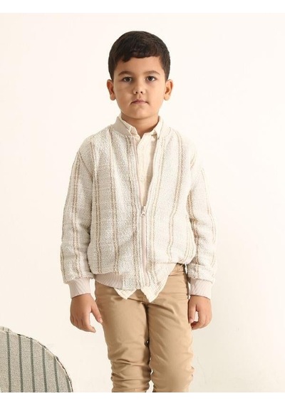 Nanica Kids Erkek Çocuk Çizgili Örme Ceket-15727 Bej
