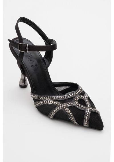 Luvishoes Luvi Shoes Volby Siyah Saten Taşlı Kadın Abiye Ayakkabı Siyah