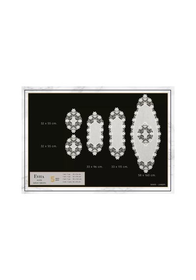 Salon Takımı 5 Parça Keten Dantelli Masa Örtüsü Runner Seti Evita Mode No 6859 -krem-krem Bzckh586 Çok Renkli