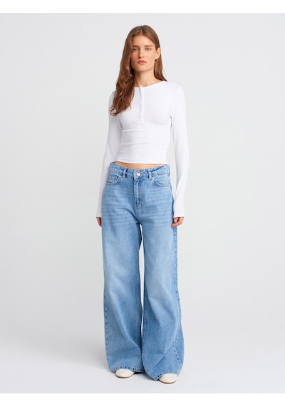 Dilvin 71788 Loose Fit Denim Pantolon-mavi Mavi