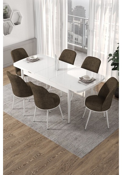Canisa Kor Serisi 70x114 Açılabilir Mutfak Masası Takımı Beyaz Masa 6 Kahverengi Sandalye Masa Beyaz Sandalyeler Kahverengi Canisa Kor Serisi 70x114 Açılabilir Mutfak Masası Takımı Beyaz Masa 6 Kahverengi Sandalye Masa Beyaz Sandalyeler Kahverengi