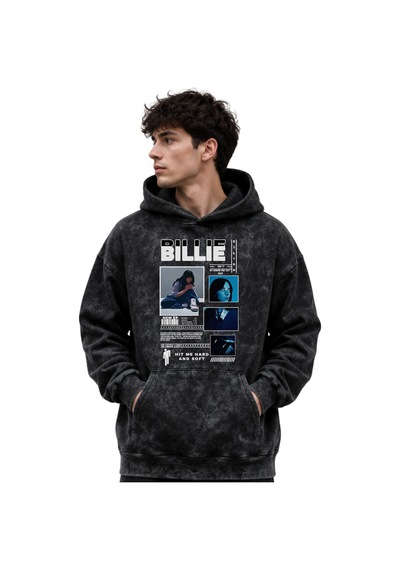 Sevbano Billie Eilish Şarkıcı Baskılı Unisex Oversize Yıkamalı Premium Ho Siyah