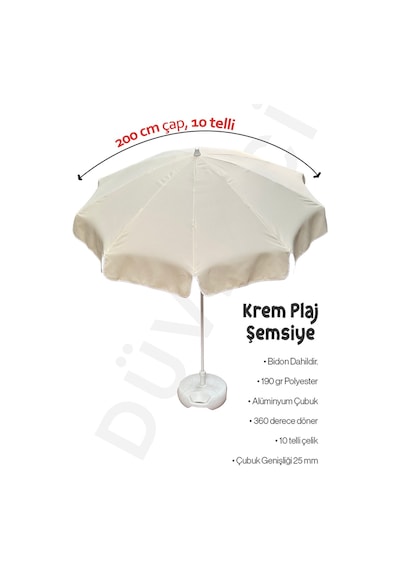 Plaj, Balkon, Bahçe, Piknik Şemsiyesi 200 Cm 10 Telli Çok Sağlam Bidon Hediyeli Bej
