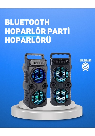 Hubrendy Tekno Kablosuz Led Işıklı Bluetooth Hoparlör Fm Radyolu, Mikrofon Girişli