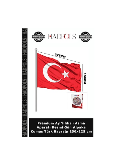 Premium Ay Yıldızlı Asma Aparatı Resmi Gün Alpaka Kumaş Türk Bayrağı 150x225 Cm Diğer