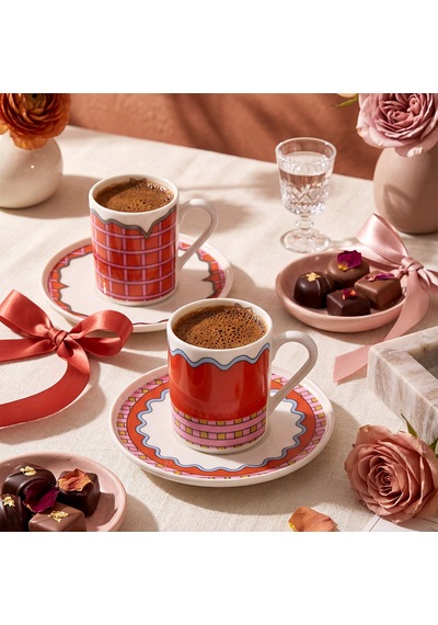 Aryıldız Lura 4 Parça 2 Kişilik Kahve Fincan Takımı Turuncu 90 Ml Çok Renkli