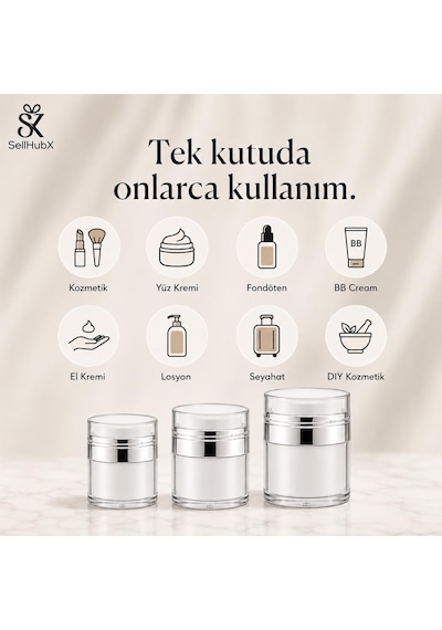 Airless Vakumlu Krem Kavanozu 3'lü Set 15 Ml + 30 Ml + 50 Ml - Havasız Pompalı Yeniden Doldurulabilir Kozmetik Krem Kutusu, Seyahat Boy Serum, Losyon, Fondöten Ve Bb Cream Saklama Kabı Çok Renkli