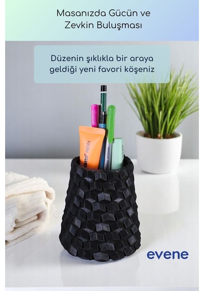 Kalemlik Masa Kalemliği Organizer Kalemlik Siyah Renk Model 84 Çok Renkli