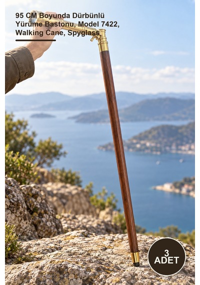 3 Adet Pirinç Dürbünlü Baston 95 Cm Boyunda Dürbünlü Yürüme Bastonu, Model 7422, Walking Cane, Spyglass