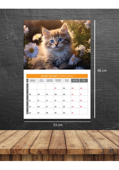 2026 Kedi Planlamalı Duvar Takvimi-33x48