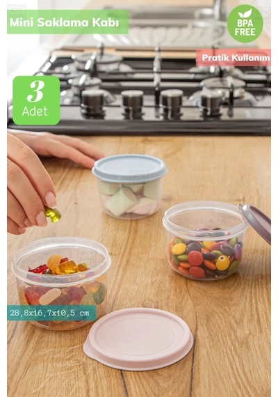 Süt & Mama Saklama Kabı 3 Lü Set Mini Yuvarlak Saklama Kabı Bpa Free 175 Ml Çok Renkli
