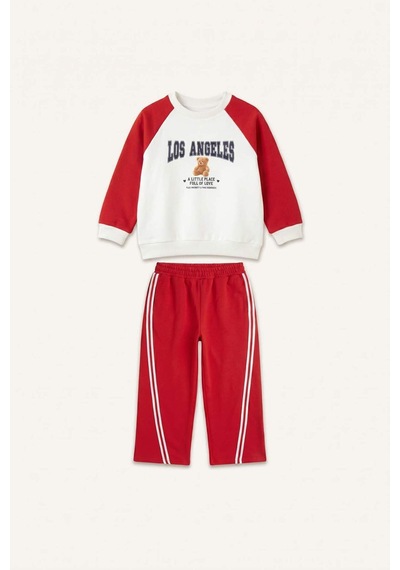 Defacto Regular Fit Ayıcıklı Uzun Kollu Üst Lastikli Paça Alt 2li Takım Kız Bebek I3661a526aurd70 Kırmızı-rd70