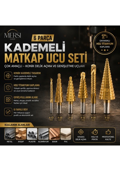 6 Parça Kademeli Matkap Ucu Seti Çok Amaçlı Konik Delik Açma Ve Genişletme Uçları