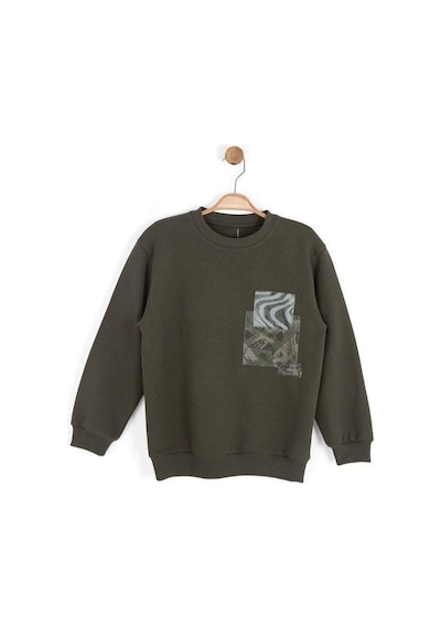 Zekids Erkek Çocuk Desenli Sweatshirt-16145 Haki