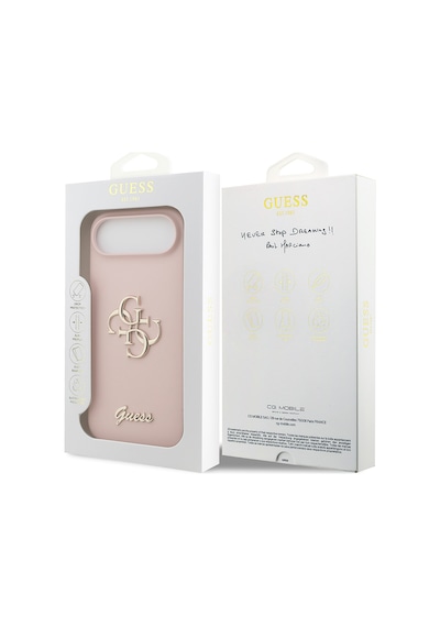 Apple Uyumlu iPhone 17 Air Kılıf Guess Lisanslı Grained Yazı Logolu Kapak Pembe