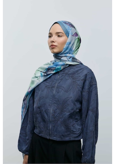 Moda Kaşmir Nileya Desen Pamuk Şal Mavi Gri