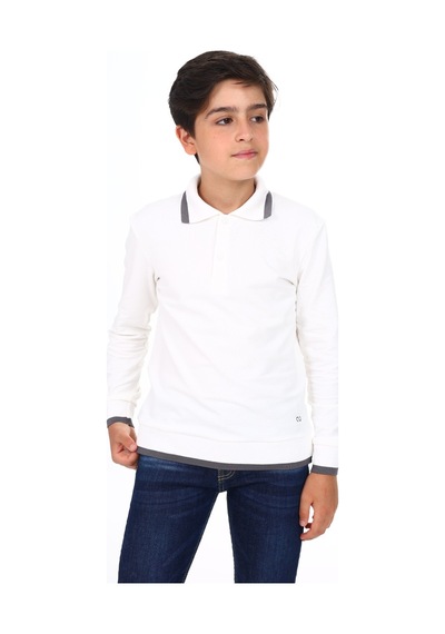 Toontoy Kids Toontoy Erkek Çocuk Regular Fit Polo Yaka Baskılı Sweatshirt - 2 İplik Ekru