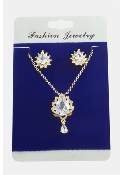Oval Zirkon Taşlı Set Kolye Çok Renkli 68955867