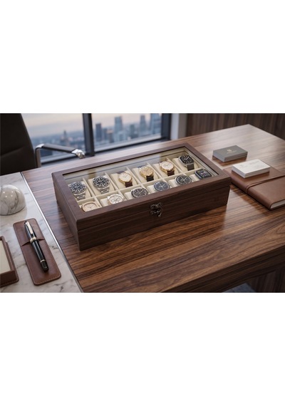 Woodini Premium Krem 12'li Ahşap Saat Kutusu - Yeni Nesil Yastıklı