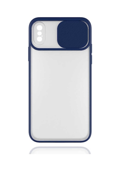 Noktaks - Apple Uyumlu iPhone X - Kılıf Slayt Sürgülü Arkası Buzlu Lensi Kapak - Lacivert