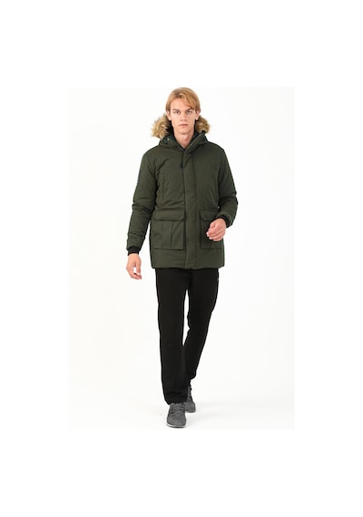 Maraton Sportswear Regular Erkek Kapşonlu Uzun Kol Basic Haki Parka 21302 Haki