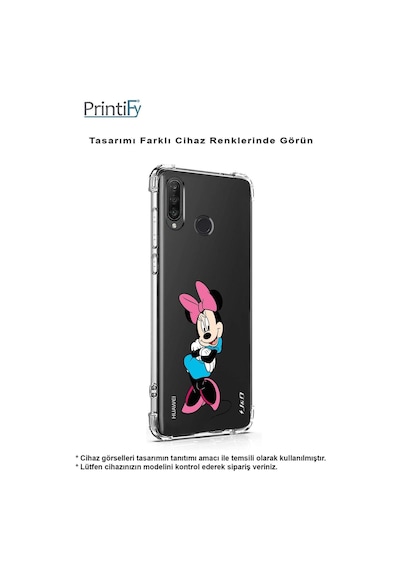Huawei Y9 Prime 2019 Köşe Korumalı Antişok Kapak Minnie Mouse Tasarımlı Şeffaf Kılıf