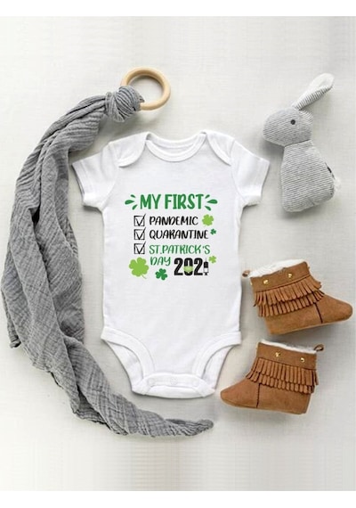 Tuğbababy Baby My Fırst Pandemıc 2021 Desenli Organik Body Kız Erkek Beyaz