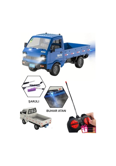 Sarjlı Drift Atan Duman Atan Kamyonet Pickup Uzaktan Kumandalı Oyuncak 1:16 mavi