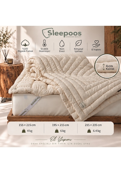 Sleepoos El Yapımı %100 Organik Pamuk Yorgan 195 x 215