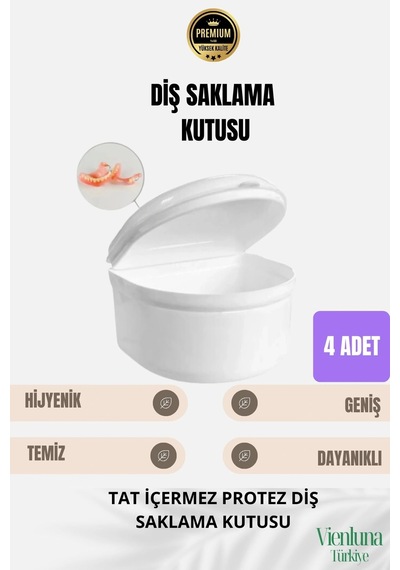 Yüksek Kalite Uzun Ömürlü Plastik Hijyenik Tat I Çermez Protez Diş Saklama Kutusu Geniş Boy 4 Adet