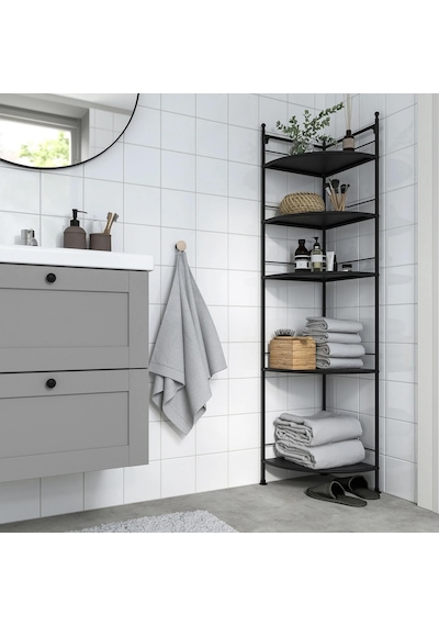Banyo Raf Ünitesi, Siyah 35x156 Cm Köşe Rafı Açık Raf Siyah