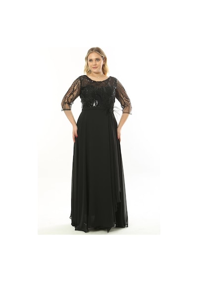 Ladies First Büyük Beden 3855 Siyah Uzun Abiye Elbise 001