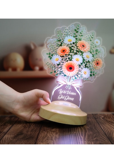 Beyaz Papatya Gerbera Çiçek Buketi Led Lamba - Anneye, Sevgiliye, Öğretmene Ve Arkadaşa Anlamlı Hediye Beyaz Papatya Buketi