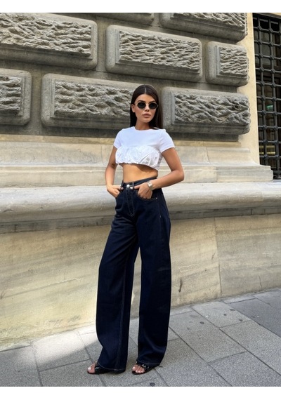 Out Of Standart Kadın Extra Wide Leg Yüksek Bel Geniş Paça Jean Pantolon Mavi