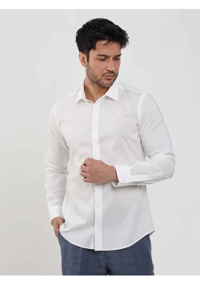 Dufy Beyaz Erkek Slim Fit Düz Klasik Yaka Uzun Kol Gömlek - 103119-beyaz Beyaz