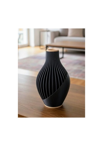 Modern Siyah Dekoratif Vazo 15 Cm Minimal Çizgili Tasarım Siyah