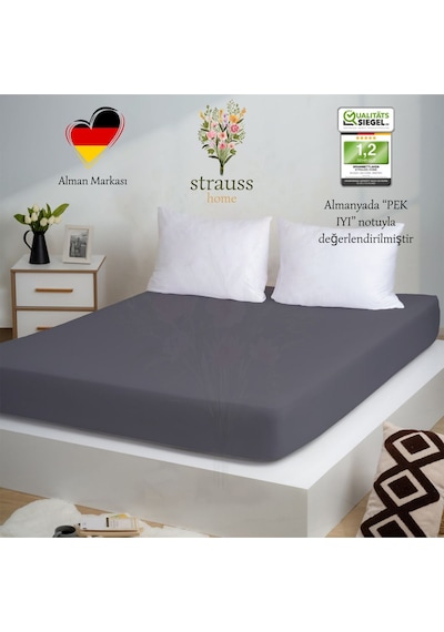 Home Premium Lastikli Çarşaf %100 Pamuk Tek Kişilik / Çift Kişilik Özel Penye Oeko-tex Antrasit / Koyu Gri Antrasit - Koyu Gri