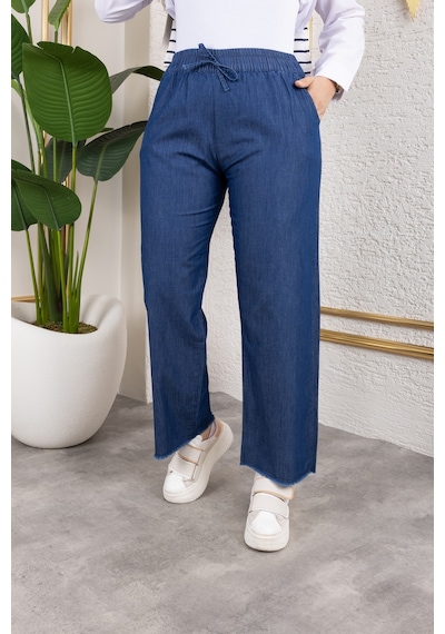 Nevayla Moda Beli Lastikli Keten Pantolon - Lacivert / A0104 Lacivert