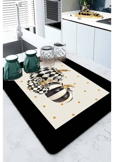 Krem Bal Kabağı Temalı Microfiber Bulaşık Kurutma Matı Mm020n11