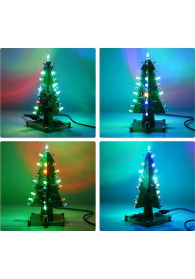 Dc 5v Yanıp Sönen Rgb Led 3d Noel Yılbaşı Çam Ağacı Kendin Yap Hobi Devresi Dıy Lehimleme Kiti Demonte Montesiz