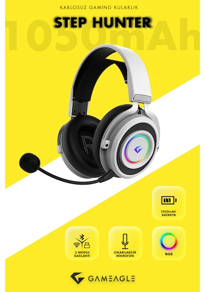 Step Hunter S1 Triple Mode Kablosuz Bluetooth/2.4g/kablolu Rgb Profesyonel Mikrofonlu Oyuncu Kulaklığı Beyaz