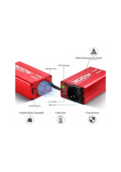 Kbn300 12v/220v 300watt Modifiye Sinüs Dönüştürücü İnvertör Çok Renkli