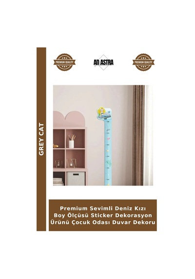 Premium Sevimli Deniz Kızı Boy Ölçüsü Sticker Dekorasyon Ürünü Çocuk Odası Duvar Dekoru