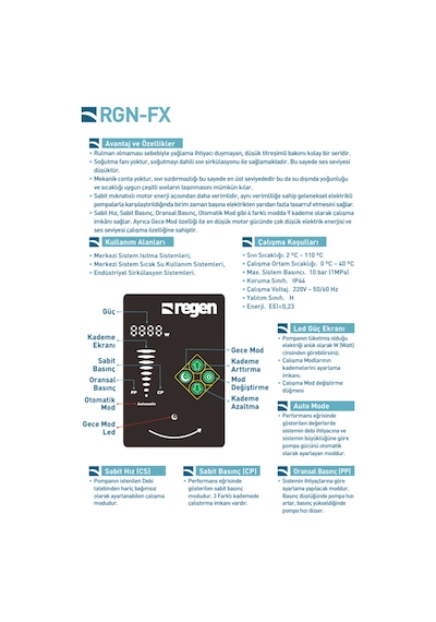 Regen Rgn 40 Fx 345 Watt Frekans Konvertörlü Sirkülasyon Pompası Dn 40 14 M3 Debi - 10 Mss Basınç